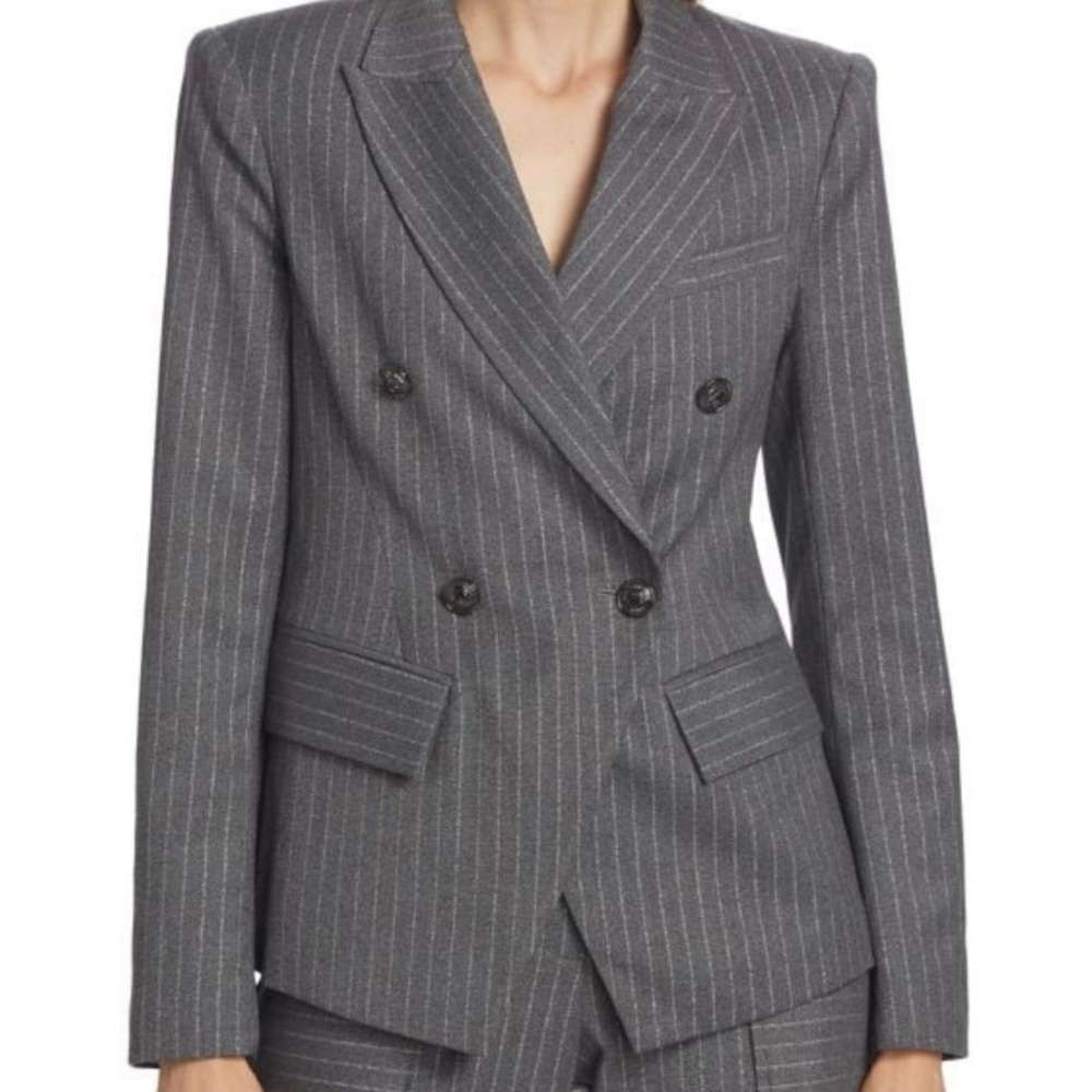 Ramy Brook Gray Metallic Pinstripe Jacket